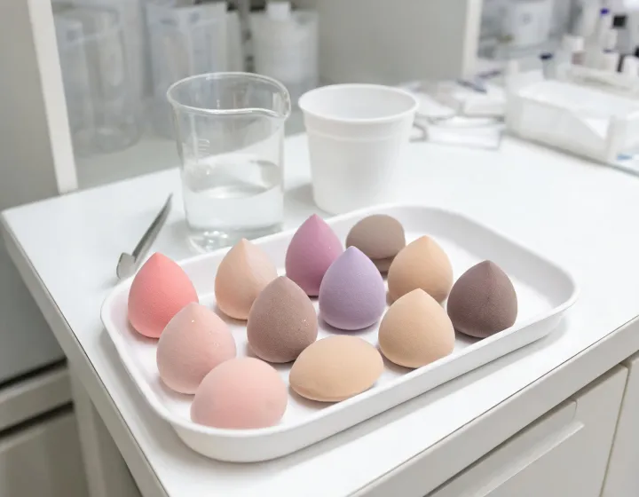 Beauty Sponge Sourcing on a cosmetics bench, illustration only